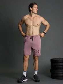 Manfinity Sport Corelite Boyfriend Style Men's Letter Print Drawstring Waist Casual Fitness Workout Shorts