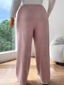 Flirla Plus Size Solid Color Thermal Lined Casual Pants For Fall/Winter
