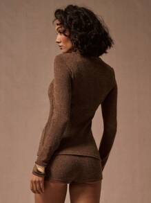 MUSERA Áo thun dài tay trơn dệt gân, kiểu dáng thường ngày, thích hợp cho mùa hè, xuân hè, đi sân bay, đi nghỉ mát, dễ thương. - Cà phê nâu - Xem 3