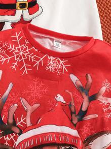 SHEIN Set de 3 sudaderas informales, elegantes y con para niñas preadolescentes con estampados de árbol de Navidad, Papá Noel y renos, apropiadas para otoño e invierno, para la escuela, viajes y salidas