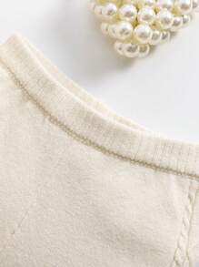 SHEIN 女婴 2 件套针织毛衣和宽松松紧腰裤套装，奶油白色，秋冬 - 米色 - 查看 6