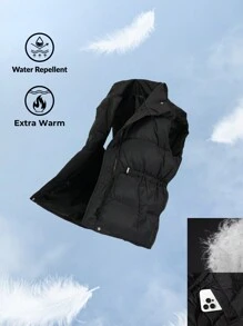 SHEIN Essnce Women's Solid Color Sleeveless Zipper Pockets Down& Feathers Jacket,Down& Feathers Vest,Winter Women Jacket - Black - View 3