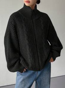 Dazy-Less Áo len cardigan dệt kim họa tiết cho nữ mùa đông - màu đen - Xem 3