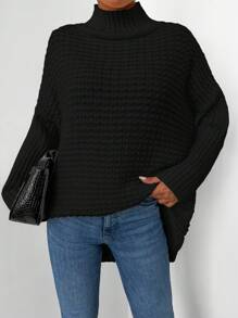 EURMUSE Plus Size Solid Color Stand Collar Sweater, Casual Wear Fall/Winter Clothes - Black - View 1