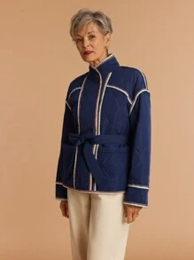 SHEIN LUNE 1 件女士休闲棉服外套 - 藏蓝色 - 查看 9