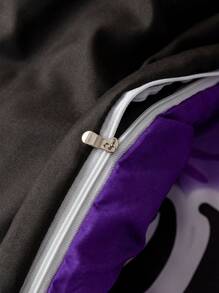 HELLO KITTY AND FRIENDS | SHEIN 3pcCartoon & Floral Print Purple Duvet Cover Set,Suitable For Single Bed/Double Bed/Queen Bed/King Bed, Dormitory/Home