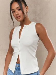 MISSGUIDED Music Festival Button Down Sleeveless Tank Top