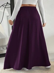 SHEIN EZwear Plus Size Plain Pleated Minimalist A-Line Casual Skirt