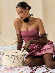 COSMINA Autumn/Winter Women Solid Color Layered Ruffles Elegant Strapless Mini Dress - Rusty Rose - View 8
