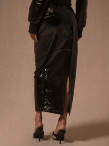 MUSERA Chân váy maxi ôm sát bằng chất liệu PU, phong cách mùa hè thập niên 90, gợi cảm. - màu nâu - Xem 4