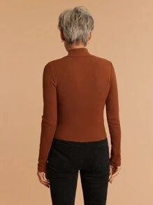 SHEIN LUNE 1pc Fashion Granny Brown Tight Fitted Warm T-Shirt For Women