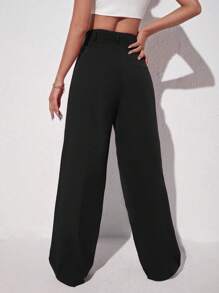 SHEIN EZwear Pantalones rectos de pierna casual y unicolor negro - Negro - Ver 2