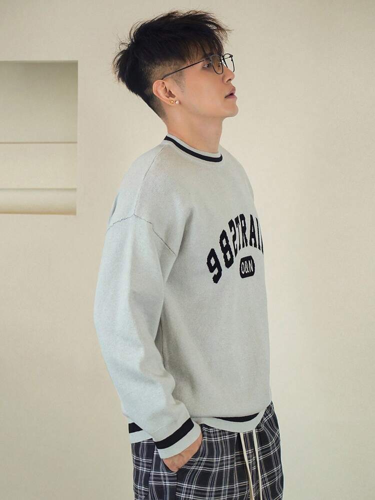 Men's Casual Drop Shoulder Letter Graphic Sweater, Autumn