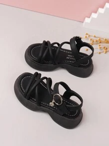 1 Paar flache Sandalen für Kinder, modisches Cut Out faden-Design, Mädchen Sandalen, weicher Boden, bequeme Kinderschuhe