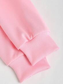 SHEIN Unity Áo nỉ dài tay trễ vai màu hồng lệch vai thường ngày - Hồng - Xem 5