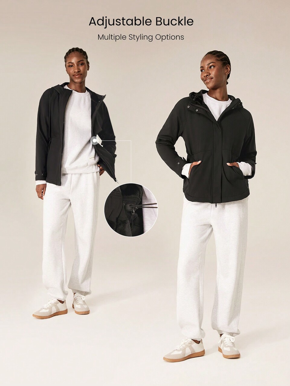 Fleece Relaxed Fit Adjustable Drawstring Waist Hood Shirt-Style Jacket Daily Casual