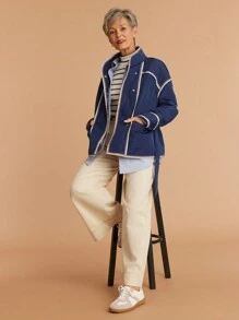 SHEIN LUNE 1 件女士休闲棉服外套 - 藏蓝色 - 查看 5