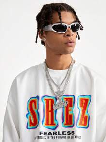 Manfinity VCAY T-shirt à manches longues col rond avec imprimé slogan décontracté pour hommes, automne - Blanc - Voir 2