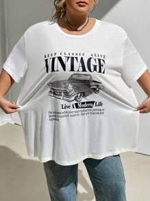 SHEIN CURVE+ Plus Size Casual Simple Design Crew Neck Short Sleeve Loose T-Shirts, For Summer - White - View 7