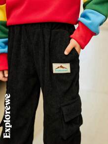 SHEIN Pantalón de chándal cargo con estampado de letras informal para niño