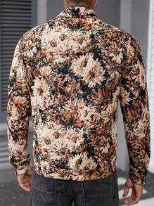 Manfinity Homme Men Jacquard Jacquard Front Button Pocket Long Sleeve Shacket, Floral Jacket Men, Men Floral Jacket, Flower Jacket Men - Multicolor - View 6