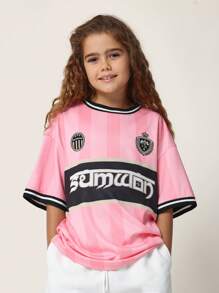 SUMWON Tween Girls Oversized Football Tee With Patches - Pink - View 1