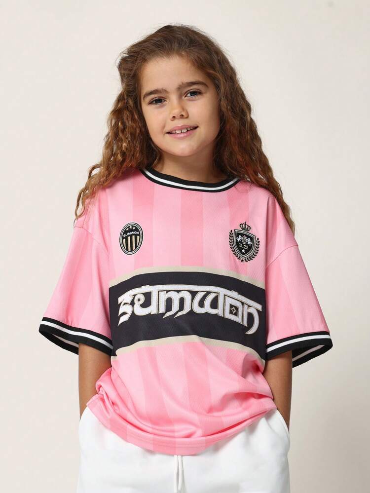 Tween Girls Oversized Football Tee With Patches