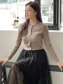 DAZY Set de 2 piezas Top de camiseta y Cárdigan de unicolor para mujer, ropa de otoño Suéter de mujer