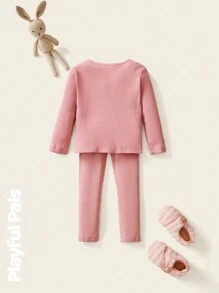 SHEIN 4 sztuki, bez względu na płeć, odpowiednie dla młodych dziewcząt i chłopców, słodkie/vintage/codzienne/odzież domowa/odzież wierzchnia, nadruk z napisem, długi rękaw, okrągły dekolt, T-shirt i spodnie, 2 sztuki, zestaw, uniwersalny na wiosnę/jesień/zimę, na każdy mecz