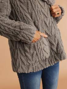 SHEIN LUNE Women's Casual Commuting Fluffy Collar Warm Fleece Jacket - Grey - View 9