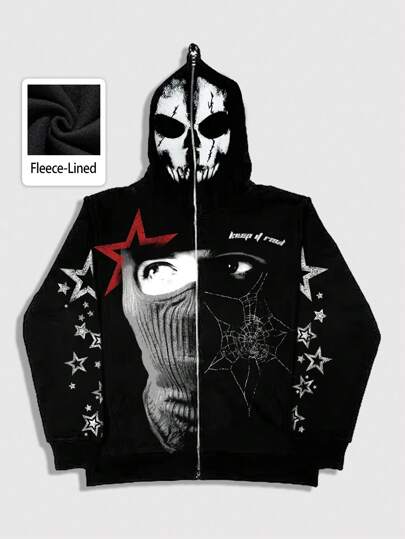 Street Life sweat-shirt à capuche décontracté à fermeture éclair avec imprimé portrait, automne/hiver