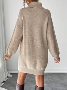 Chiquease Robe pull casual ample en tricot à col montant, manches longues et épaules dénudées, couleur unie, automne/hiver pour femmes - Nude - Voir 2
