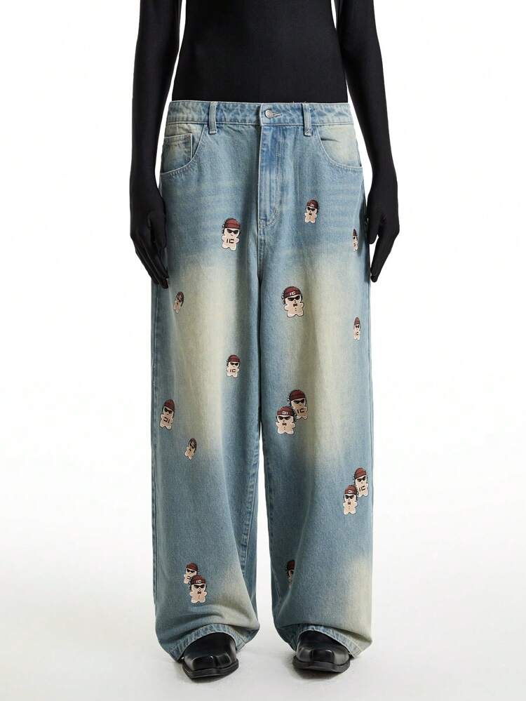 Men's Woven Non-Stretch Printed Long Denim Jeans, Christmas