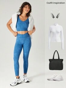 GLOWMODE Top de tirantes con espalda en U de efecto denim, para yoga de bajo impacto y uso diario, con copas extraíbles - Multicolor - Ver 6