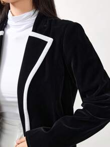 Modelyn Women Modern Elegant Casual Velvet Blazer Jacket - Black - View 7