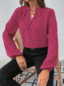 Calvaya 1pc Women Allover Print Long Sleeve Casual Blouse, Random Floral/Graphic Print