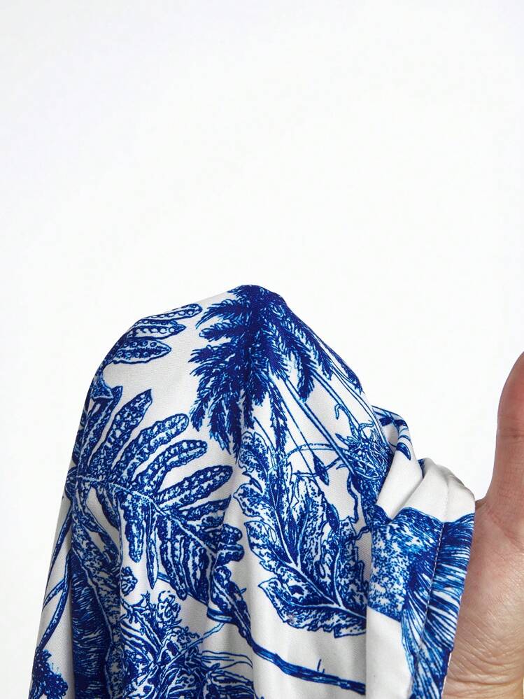 SHEIN MOD Top Bandeau Assimétrica com Estampa Floral Feminina, Regatas Retrô, Regatas Nômades, Blusas de Pirata, Top de Ano Novo, Fantasia de Cowgirl, Roupas Hippie Femininas, Cropped Azul - Azul e Branco - Visão 6