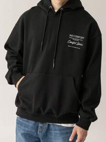 DAZY 男式黑色字母图案印花连帽运动衫，秋季 - 黑色 - 查看 9