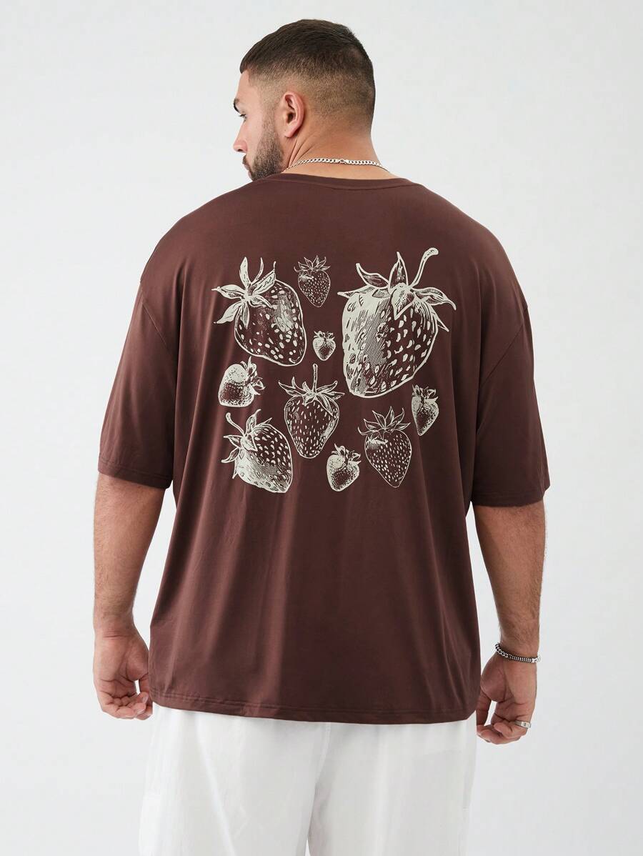 EASEVO Plus Size Men Loose Strawberry Fruit Graphic Casual Round Neck Short Sleeve T-Shirt, For Going Out - Brown - View 1
