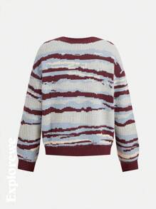 SHEIN 青少年男孩长袖条纹休闲户外圆领毛衣 - 彩色 - 查看 2