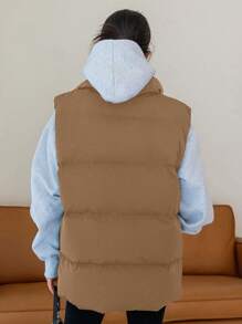 DAZY 1 件女士休闲无袖马甲，纯色，冬季女装，冬季外套女士夹克背心 - 咖啡棕 - 查看 5