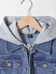 SHEIN Explorewe 青少年男孩破洞时尚休闲百搭街头复古牛仔夹克 - 中等水洗藍 - 查看 6