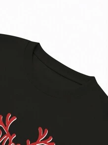 字母圖案落肩袖運動衫 - 黑色 - 查看 4