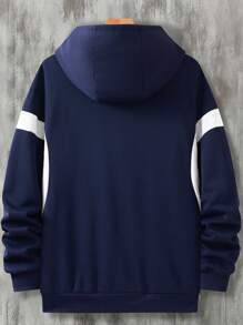 Manfinity Campus Court Men's Front Zipper Long Sleeve Solid Color Patchwork Minimalist Hoodie With Numeric Prints