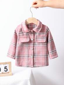 Baby Girl Pink Plaid Winter Jacket, Warm & Comfortable