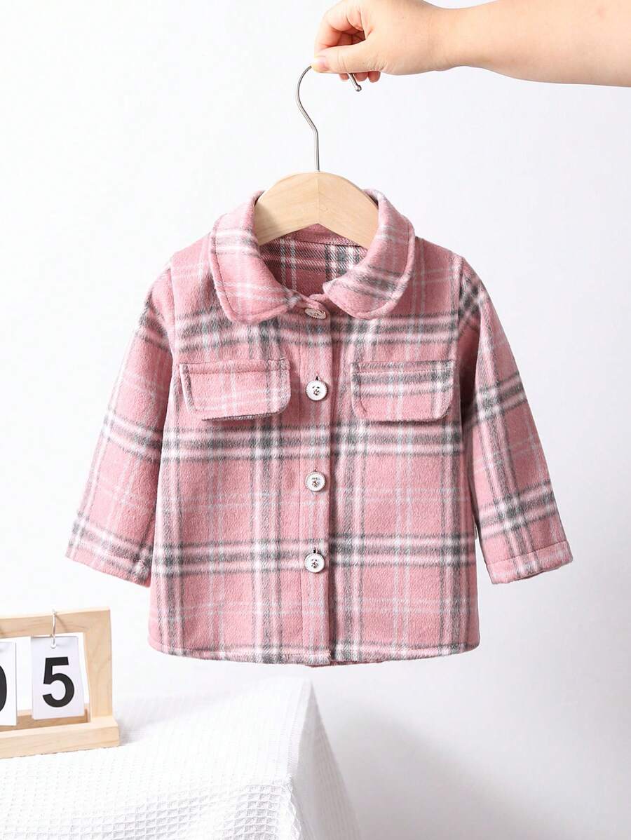 Baby Girl Pink Plaid Winter Jacket, Warm & Comfortable