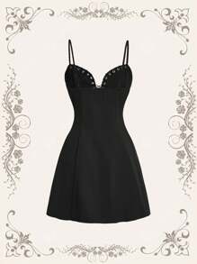 SHEIN MOD Váy cổ điển buộc dây kim loại màu đen cỡ lớn thập niên 70, Váy đi học, Váy đi chơi, Váy phong cách phương Tây, Cho mùa hè - màu đen - Xem 2