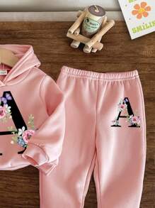 SHEIN Baby Girl Knit Soft Hoodie And Loose Pants Set, Casual And Minimalist, Suitable For Autumn/Winter - Pink - View 4