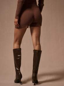 MUSERA Ribbed Knit Cycling Shorts Only Cosy Autumn Fall Casual Streetwear  Chic - Brown - View 4