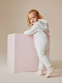 SHEIN 1pc Baby Girls' Cute Animal Embroidered Long Sleeve Hooded Romper, Autumn Winter
